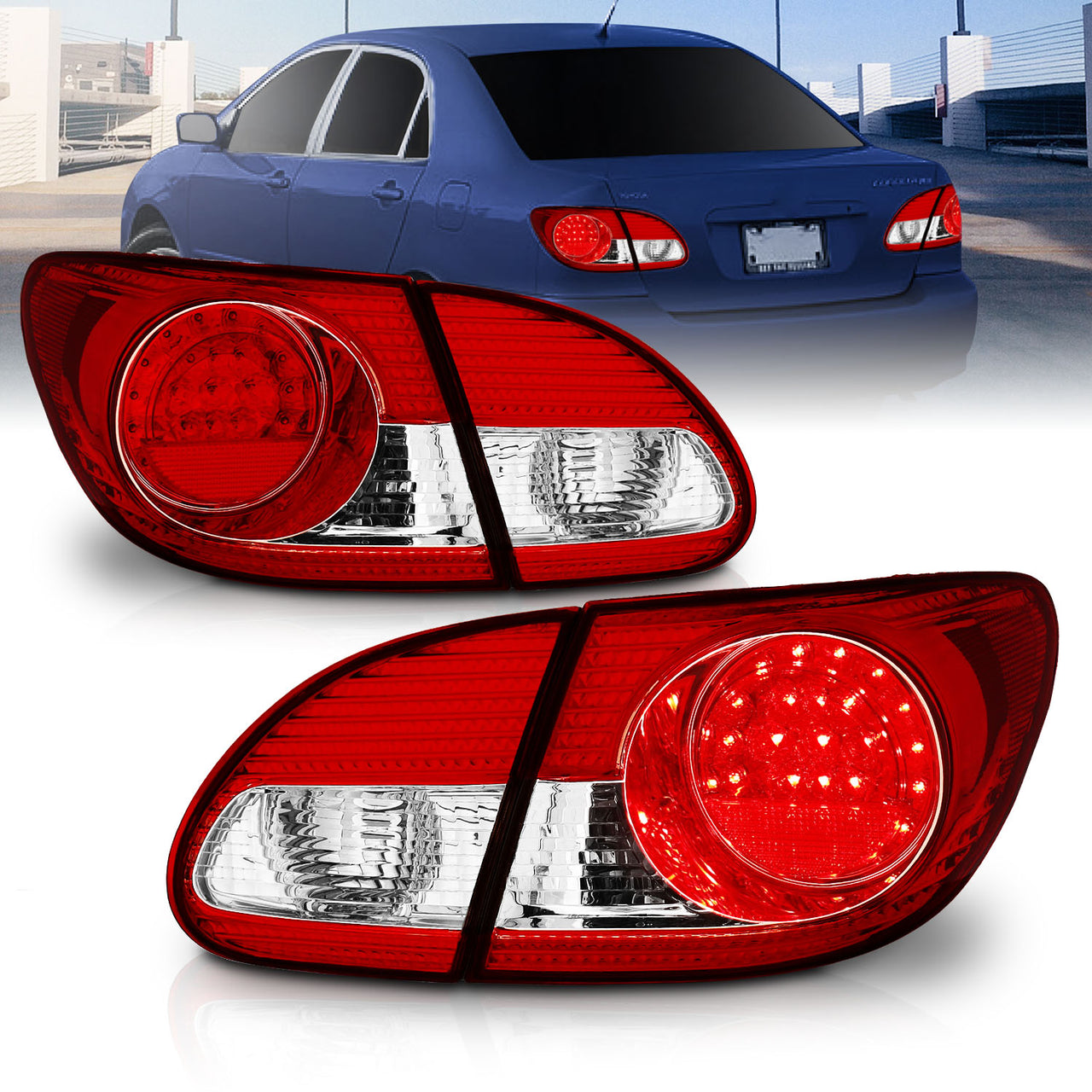 TOYOTA COROLLA 03-08 LED TAIL LIGHTS RED/CLEAR (4 PCS)