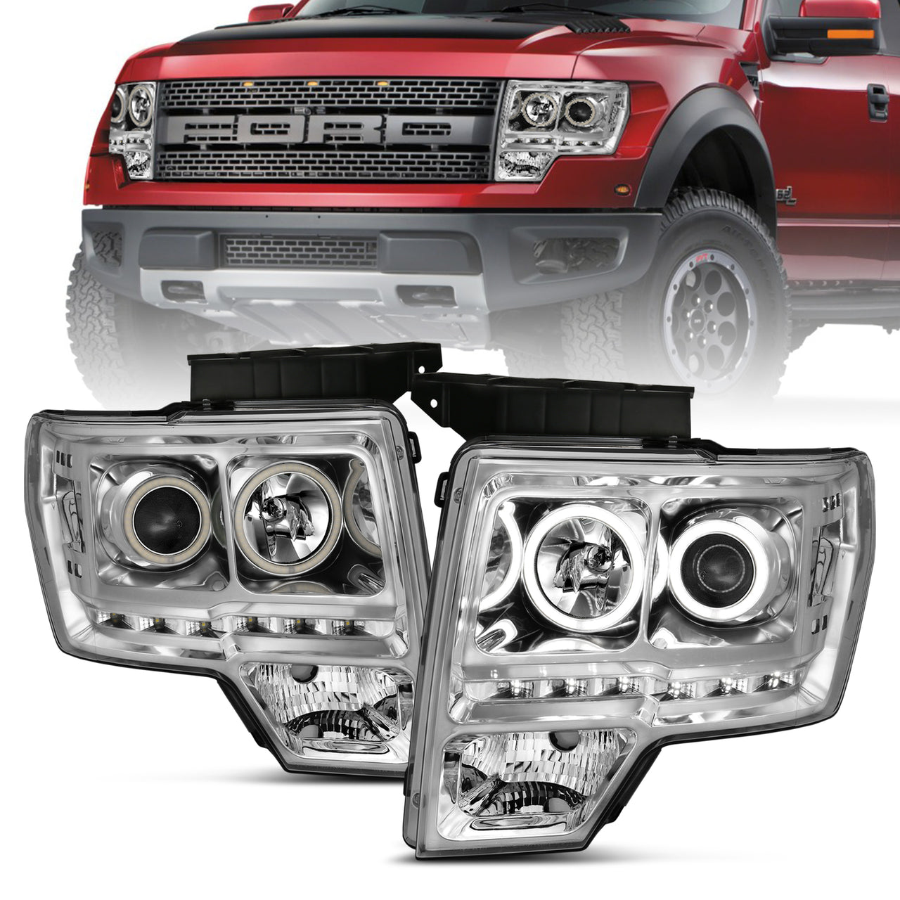 FORD F-150 09-13 PROJECTOR HEADLIGHTS G2 HALO LED CHROME AMBER (RX HALO)