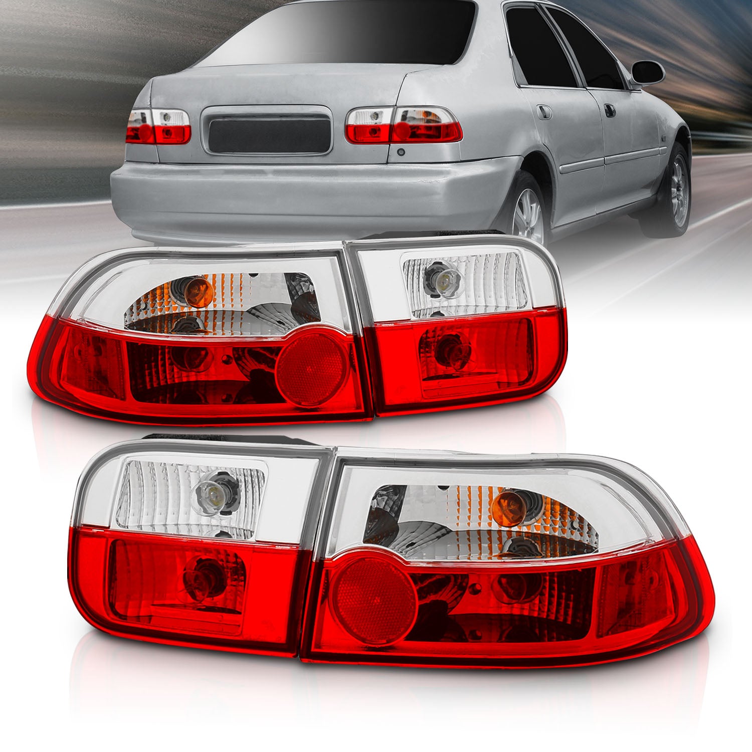 HONDA CIVIC 92-95 2/4DR CRYSTAL TAIL LIGHTS RED/CRYSTAL