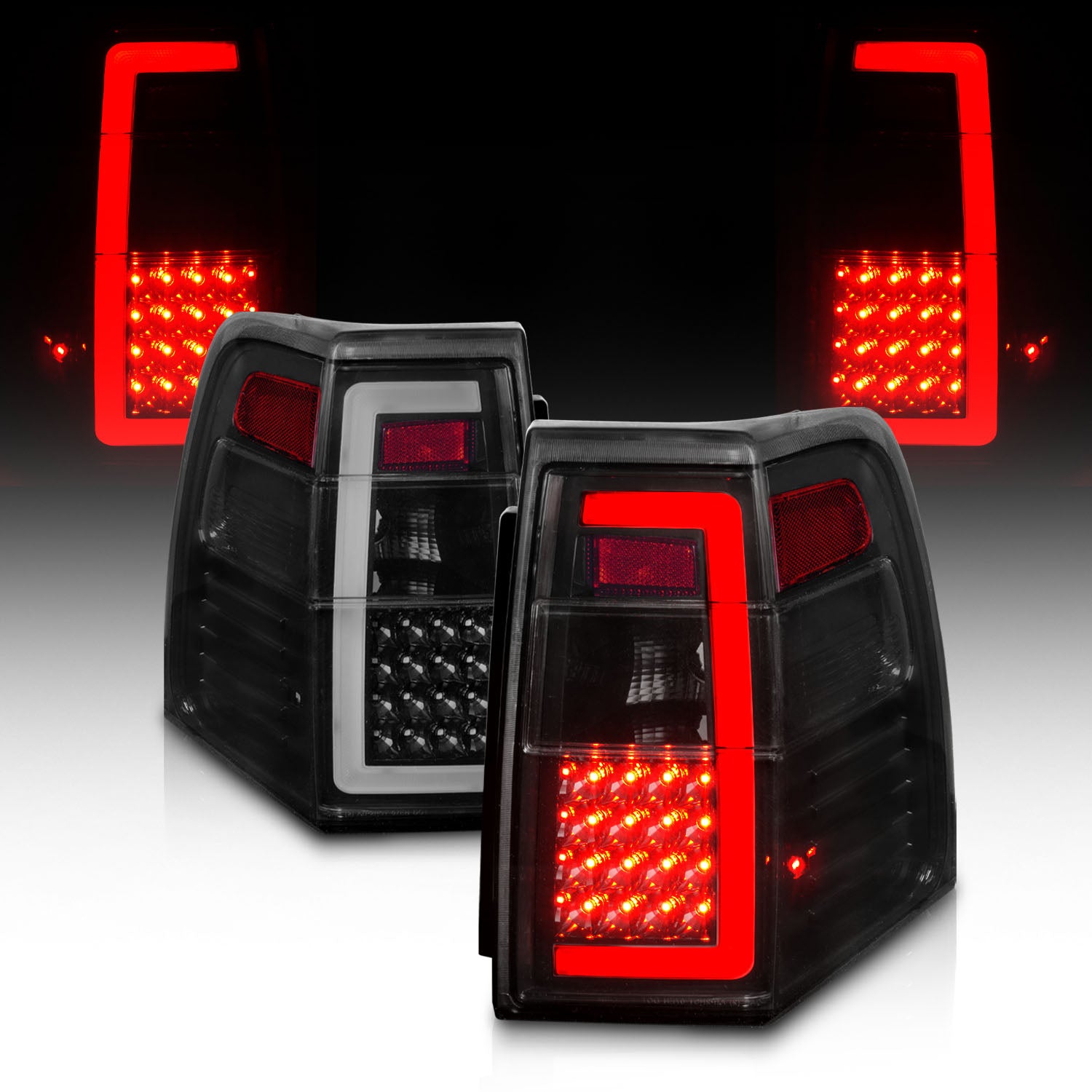FORD EXPEDITION 07-17 LED TAIL LIGHTS BLACK HOUSING SMOKE LENS (SEQUENTIAL SIGNAL) W/ C-LIGHT BAR