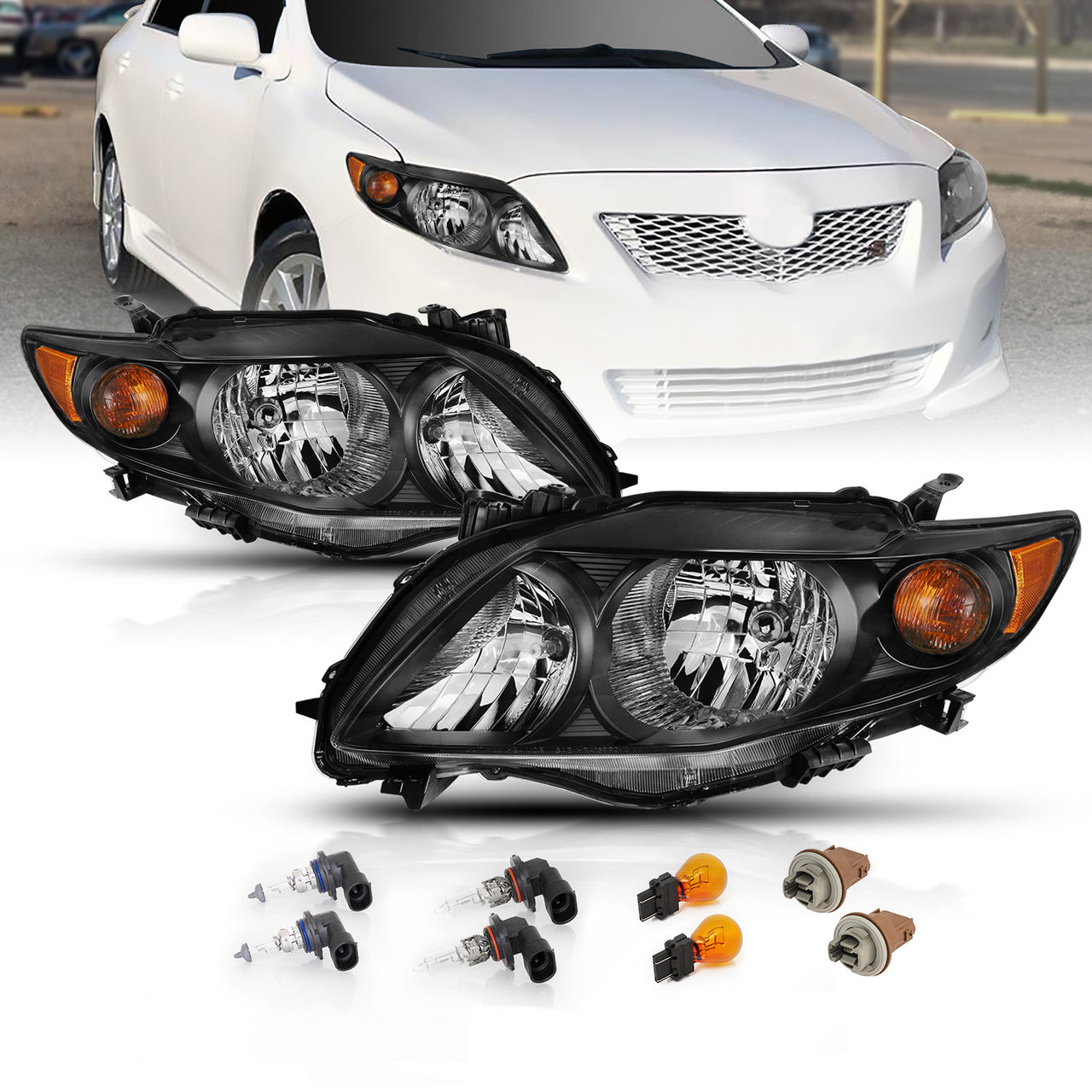 TOYOTA COROLLA 09-10 HEADLIGHTS BLACK AMBER