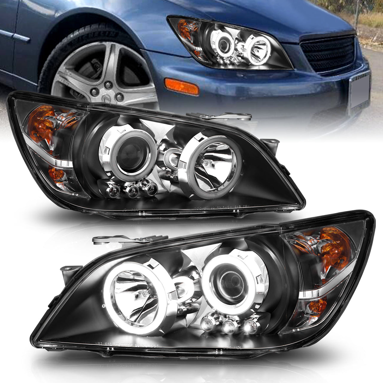 LEXUS IS 300 01-05 PROJECTOR HEADLIGHTS HALO BLACK CLEAR (RX HALO)