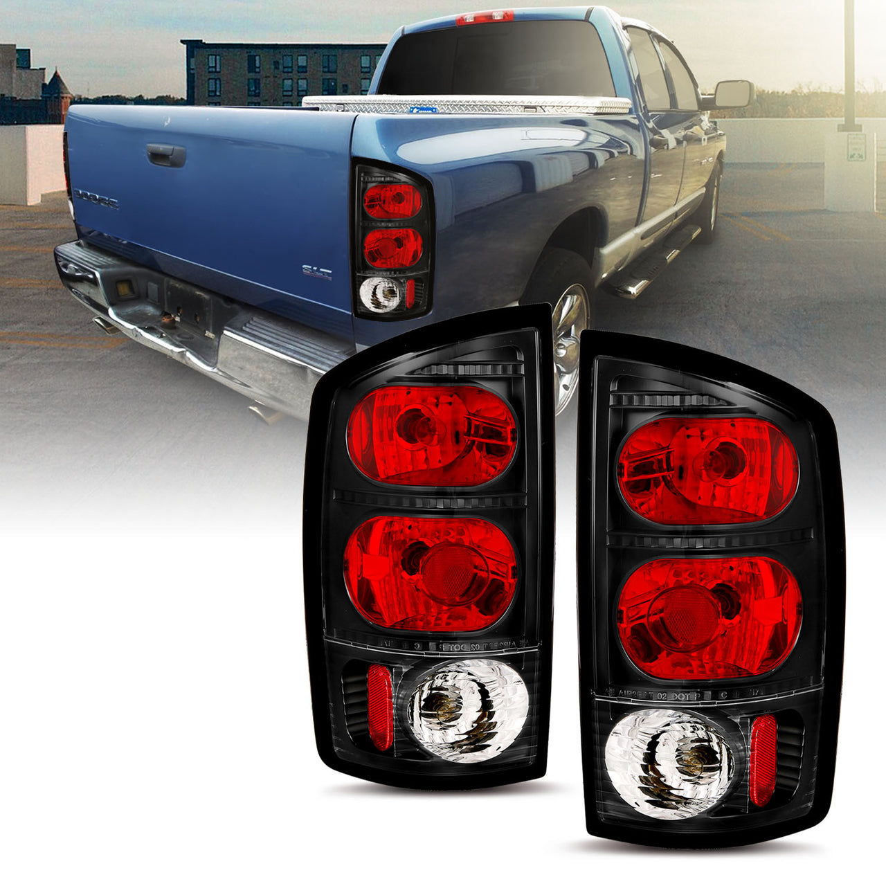 DODGE RAM 02-05 TAIL LIGHTS BLACK CRYSTAL LENS