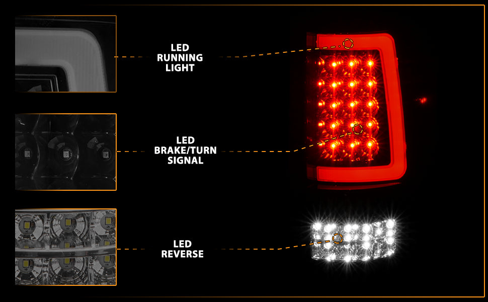 FORD F-150 04-08 LED TAIL LIGHTS BLACK HOUSING SMOKE LENS (W/ C LIGHT BAR)