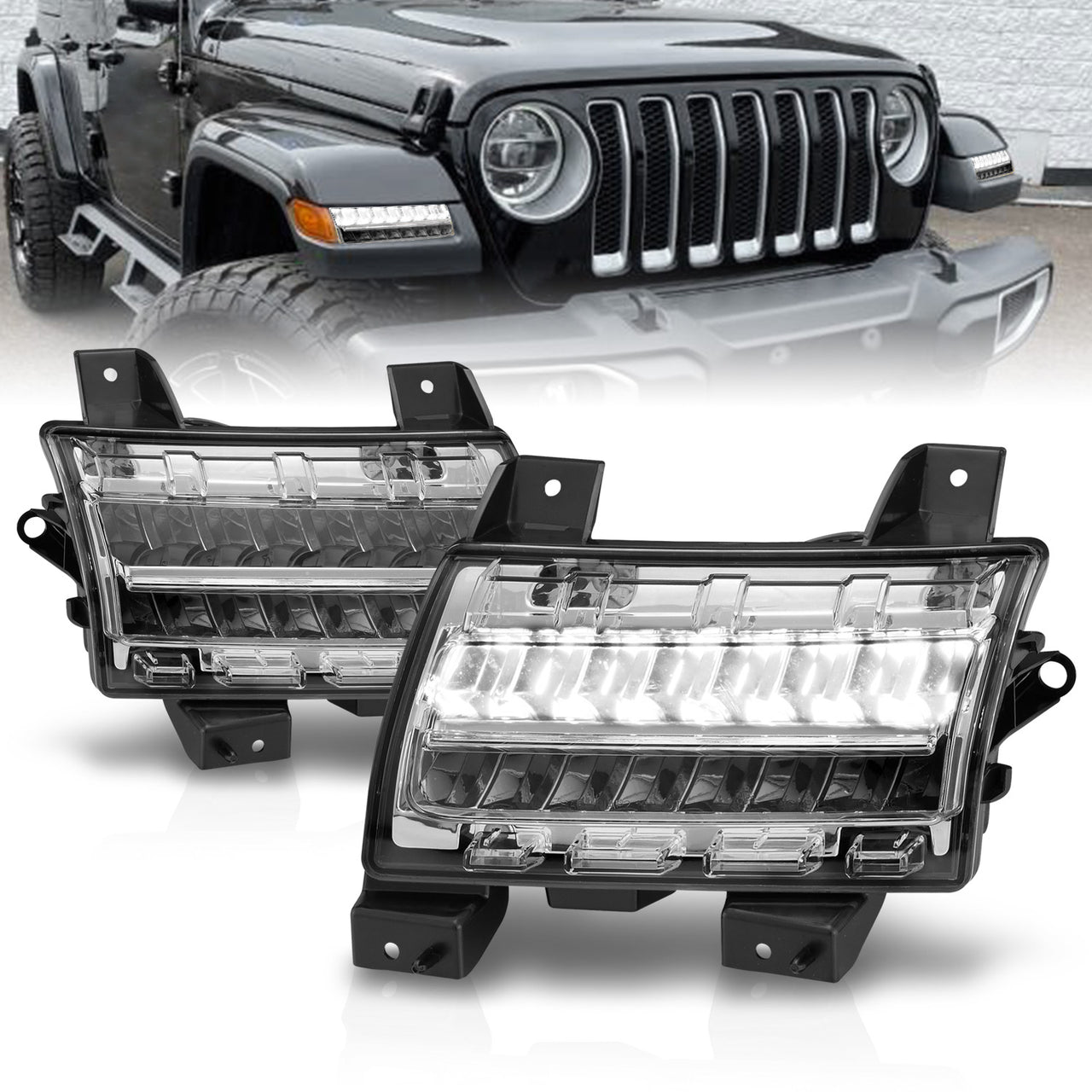 JEEP WRANGLER 18-21 / GLADIATOR 20 LED SIDE MARKERS CHROME  (SEQUENTIAL SIGNAL) (FOR SPORT, SPORT S MODEL/BULB TYPE)