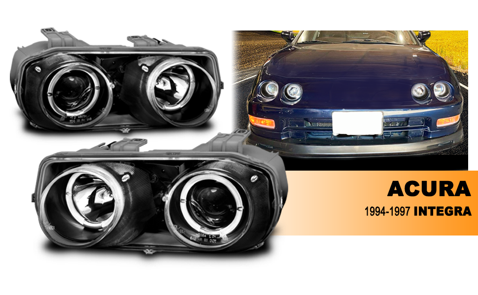 ACURA INTEGRA 94-97 PROJECTOR HEADLIGHTS HALO BLACK CLEAR