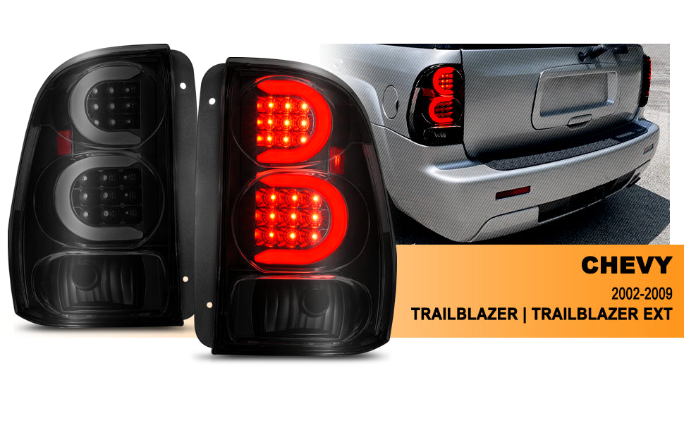 CHEVY TRAILBLAZER 02-09 LED TAIL LIGHTS BLACK HOUSING SMOKE LENS