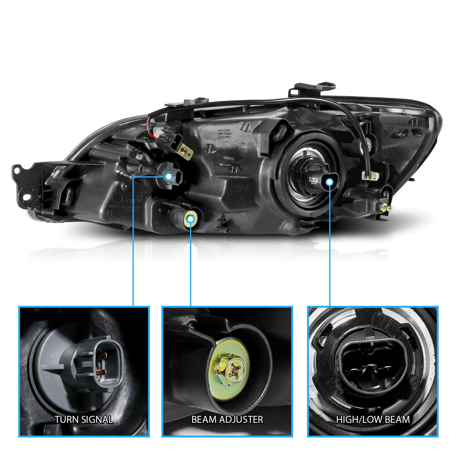 MITSUBISHI LANCER 02-03 HEADLIGHTS BLACK