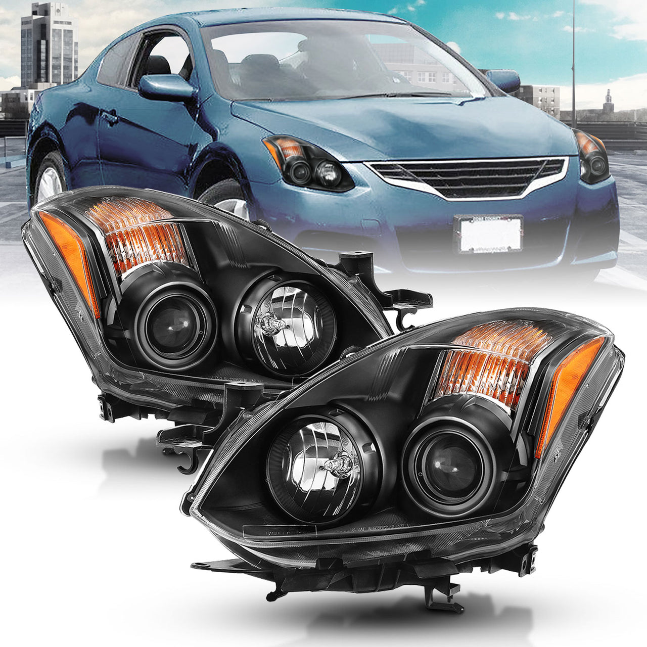 NISSAN ALTIMA 10-13 2DR/COUPE HEADLIGHTS BLACK (HALOGEN TYPE)