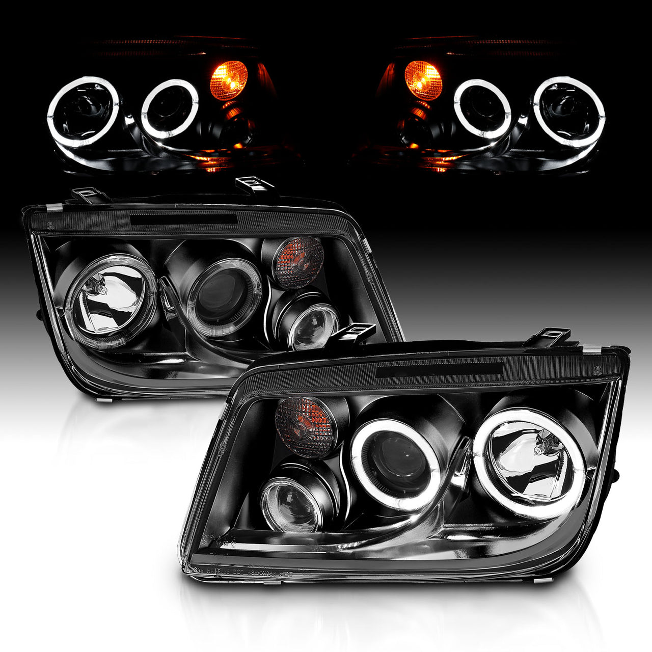 VOLKSWAGAN JETTA 99-05 PROJECTOR HEADLIGHTS BLACK HALO CLEAR (W/ FOG LIGHTS)