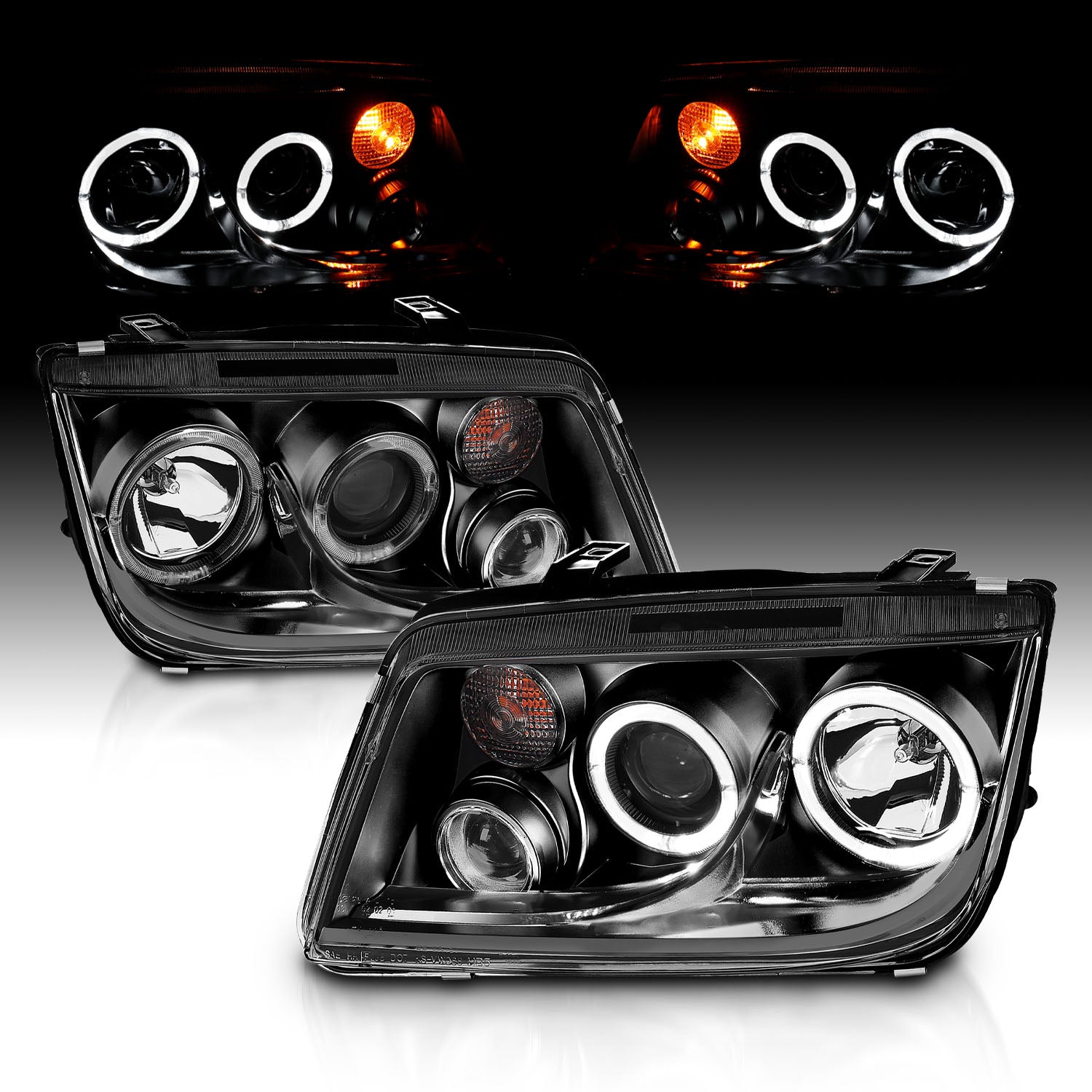 VOLKSWAGAN JETTA 99-05 PROJECTOR HEADLIGHTS BLACK HALO CLEAR (W/ FOG LIGHTS)
