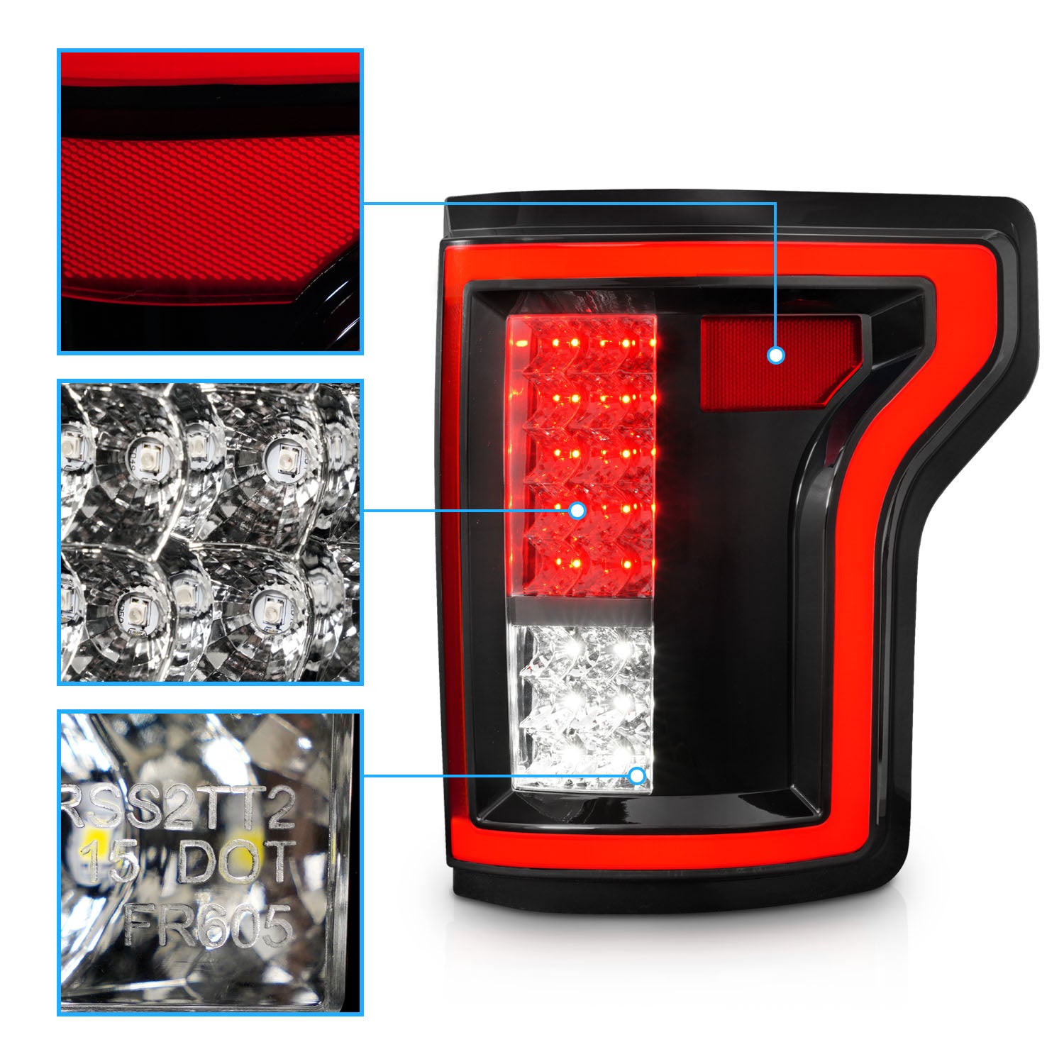 FORD F-150 15-17 LED TAIL LIGHTS BLACK/CHROME (NON-BLIS ONLY)