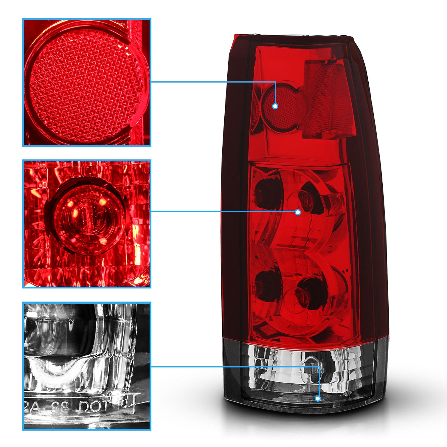 CHEVY FULLSIZE 88-98 TAIL LIGHTS RED/CLEAR NEW VERSION