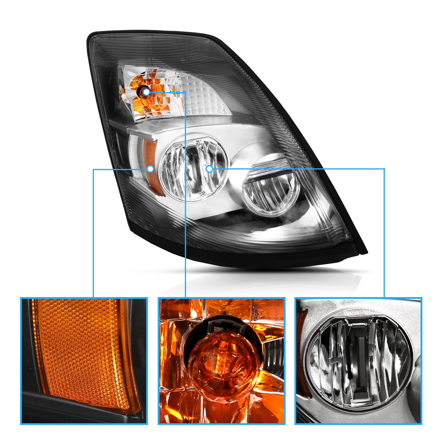 VOLVO VNX/VLN  15-16  LED H.L CHROME AMBER  (RIGHT) (VNX 300,430, 630/VNL 300,430,630,670,730,780)