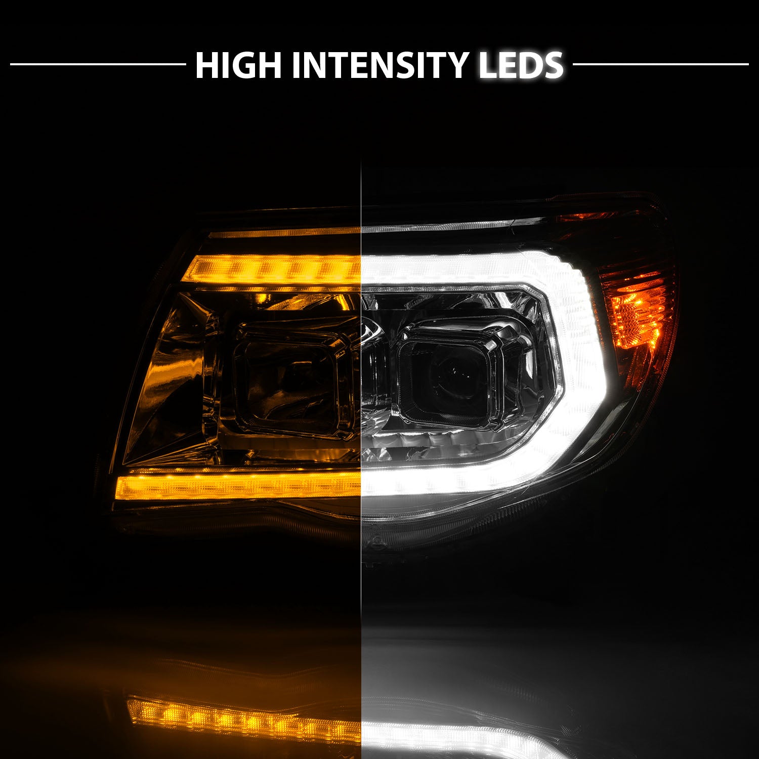 TOYOTA TACOMA 05-11 PROJECTOR SEQUENTIAL LIGHT BAR STYLE HEADLIGHTS CHROME AMBER  (W/ C LIGHT BAR)
