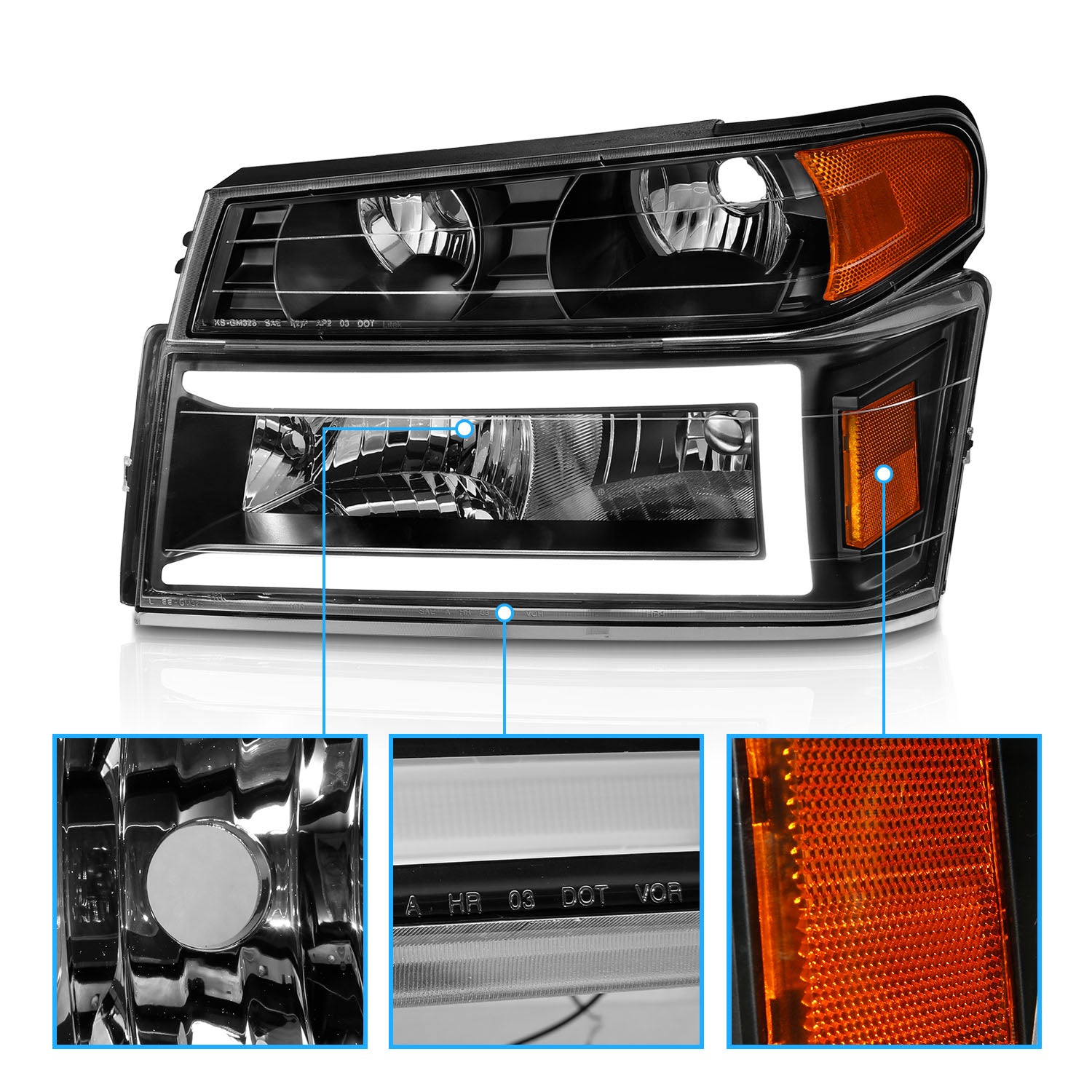 CHEVY COLORADO/GMC CANYON 04-12 HEADLIGHTS BLACK 4PCS W/ PARKING LIGHTS, C LIGHTS BAR