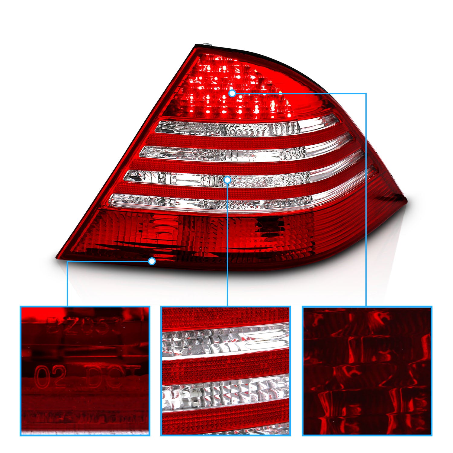 MBZ S CLASS W220 00-05 LED TAIL LIGHTS RED/CLEAR