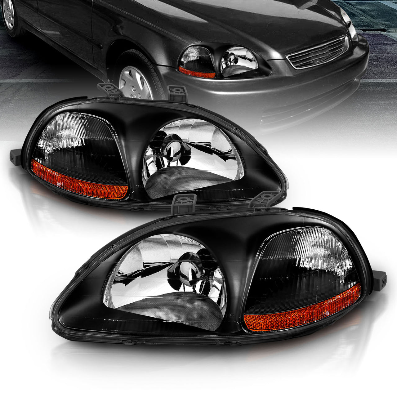 HONDA CIVIC 96-98 CRYSTAL HEADLIGHTS BLACK AMBER