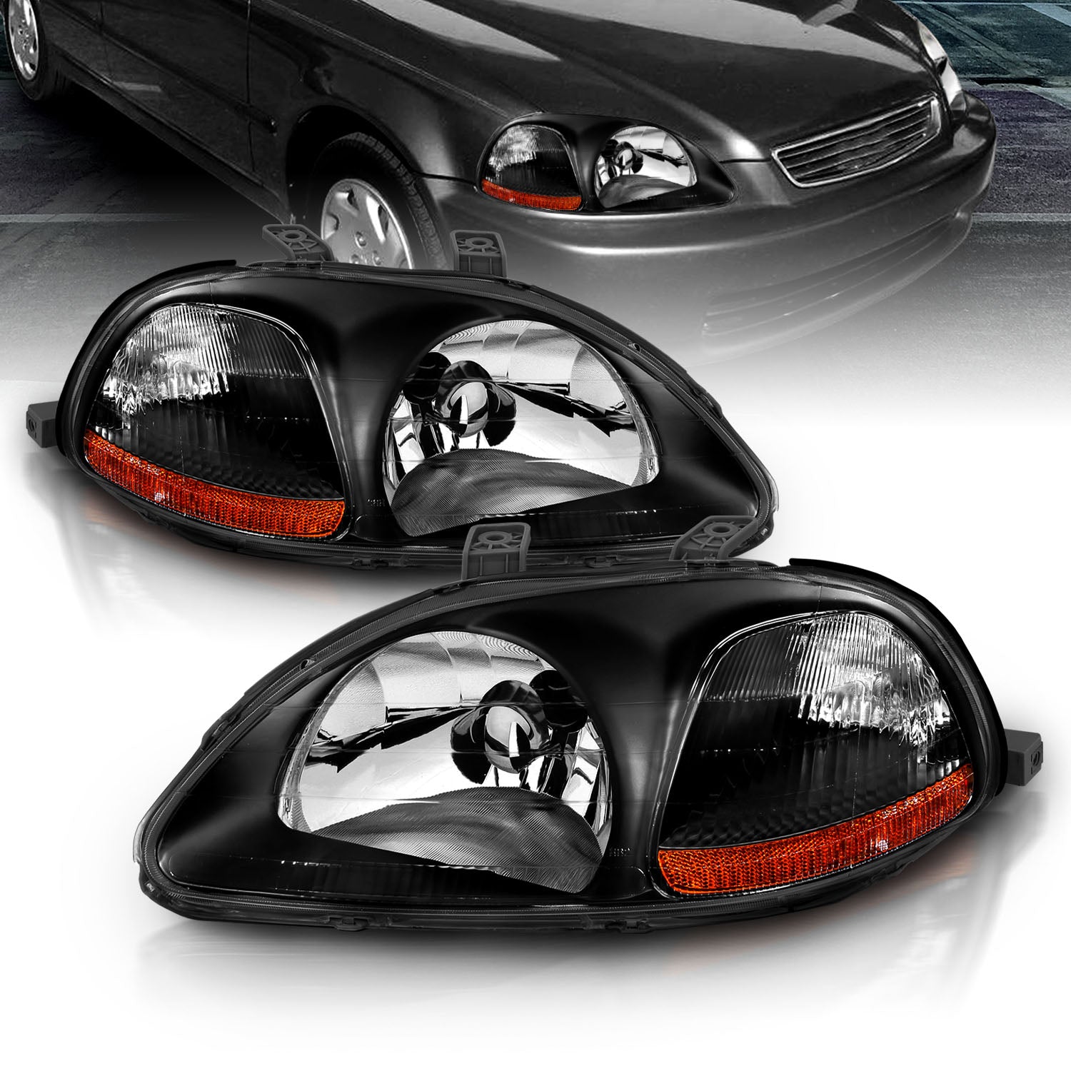 HONDA CIVIC 96-98 CRYSTAL HEADLIGHTS BLACK AMBER
