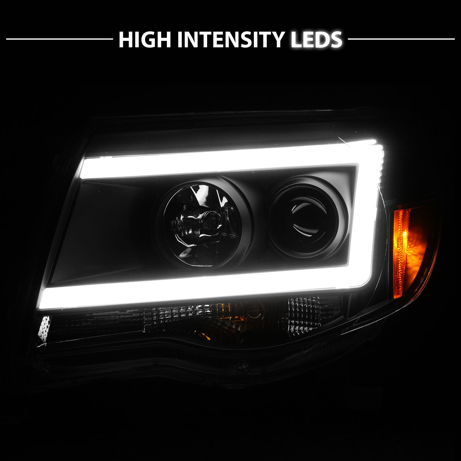 TOYOTA TACOMA 05-11 PROJECTOR LIGHT BAR STYLE HEADLIGHTS BLACK CLEAR AMBER  (W/ C LIGHT BAR)