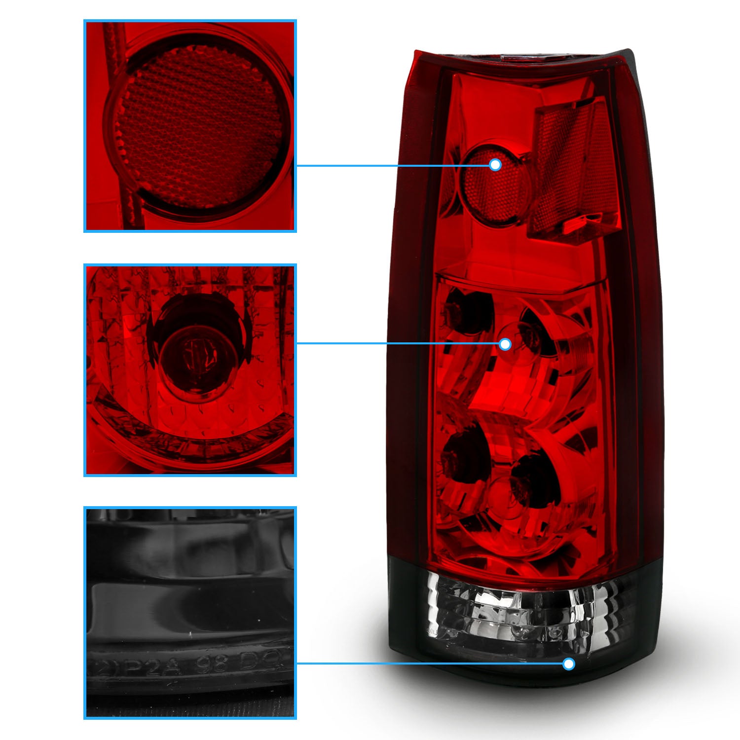Chevy/GMC C/K 1500/2500/3500 88-99, SUBURBAN/YUKON 92-00, TAHOE 94-00, BLAZER 92-94, CADILLAC ESCALADE 99-00 TAIL LIGHTS RED/SMOKE NEW VERSION