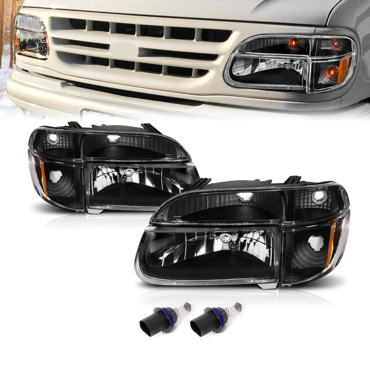 FORD EXPLORER 95-01 CRYSTAL HEADLIGHTS BLACK AMBER