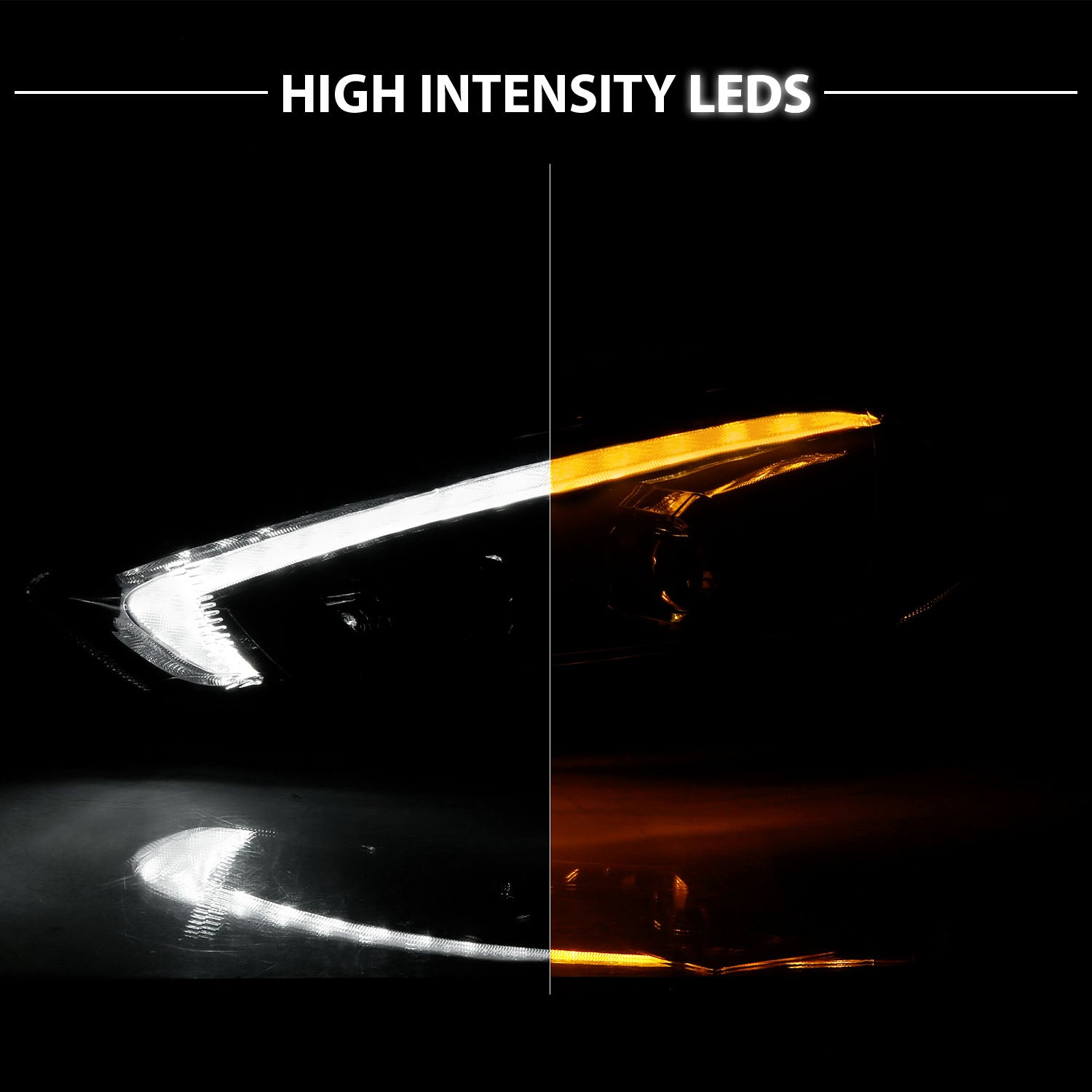 FORD FOCUS 15-18 PROJECTOR SWITCHBACK HEADLIGHTS BLACK AMBER W/DRL (FIT FOR HALOGEN VERSION)