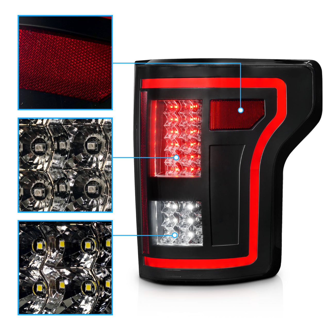 FORD F-150 15-17 LED TAIL LIGHTS RED LIGHT BAR BLACK (SEQUENTIAL SIGNAL)