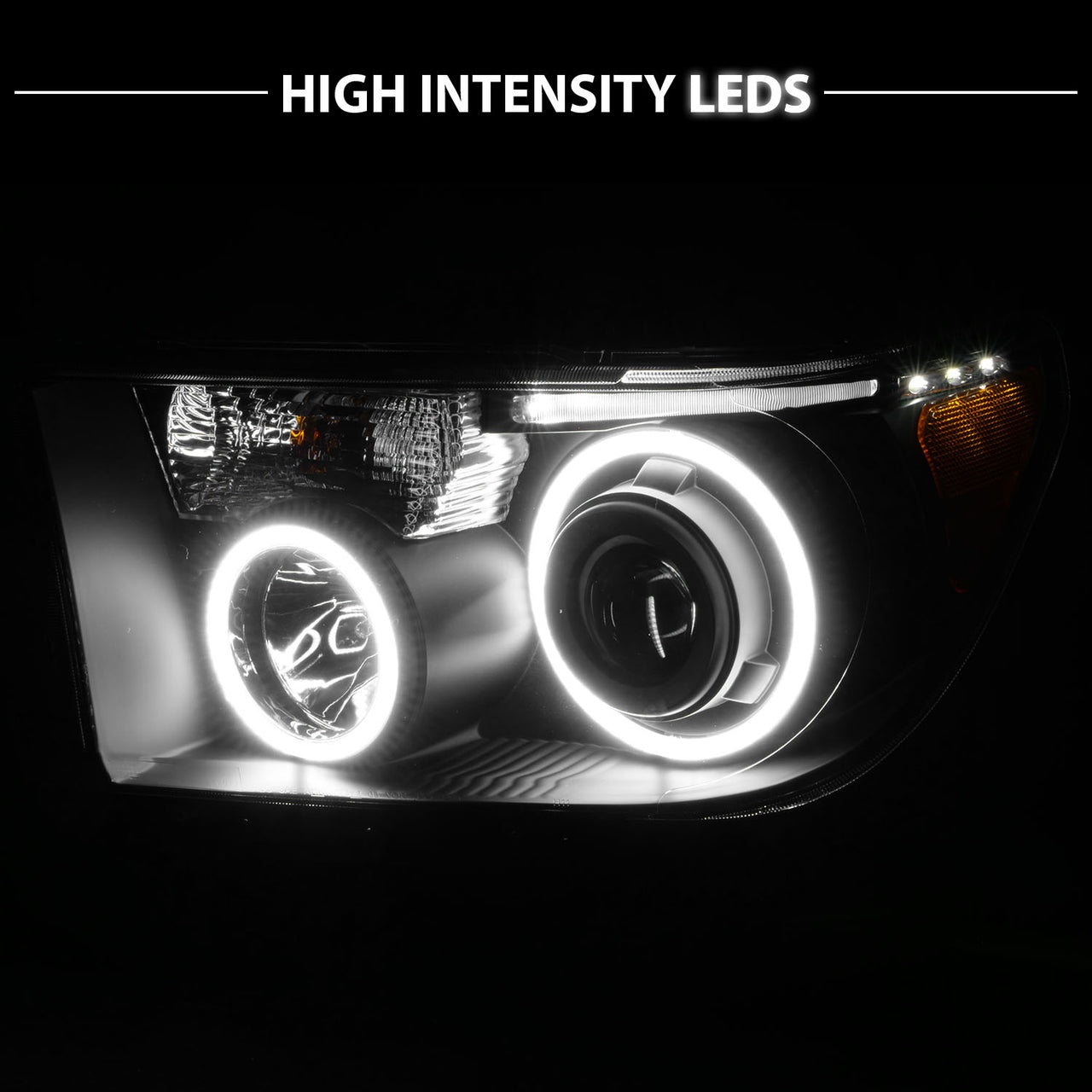 TOYOTA TUNDRA 07-13/SEQUOIA 08-17 PROJECTOR HEADLIGHTS HALO W/ LED BAR BLACK CLEAR AMBER (RX HALO)