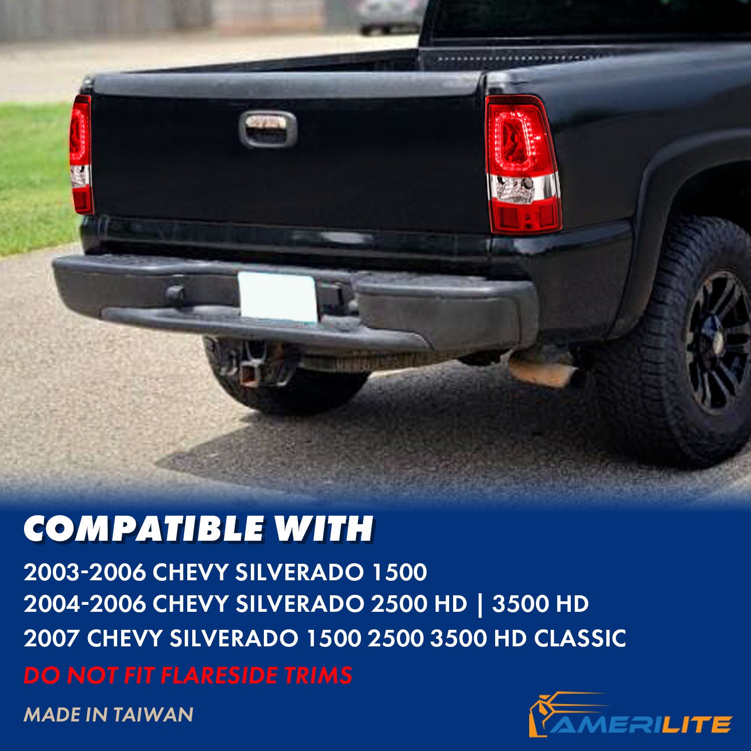 CHEVY SILVERADO 03-07 (1500/2500 SERIES 2003 & 1500/2500/3500 SRW SERIES 04-07) LED TAIL LIGHTS RED COLOR LIGHT BAR RED LENS (3 HOLE)