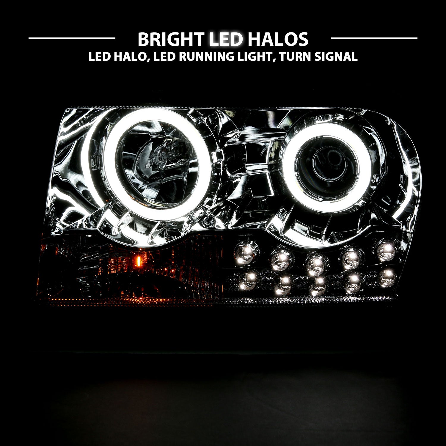 CHRYSLER 300 (05:2.7L,3.5L ENG)/(07-10:W/O DELAY OPTION) 05-10 PROJECTOR HEADLIGHTS HALO LED CHROME (RX HALO)
