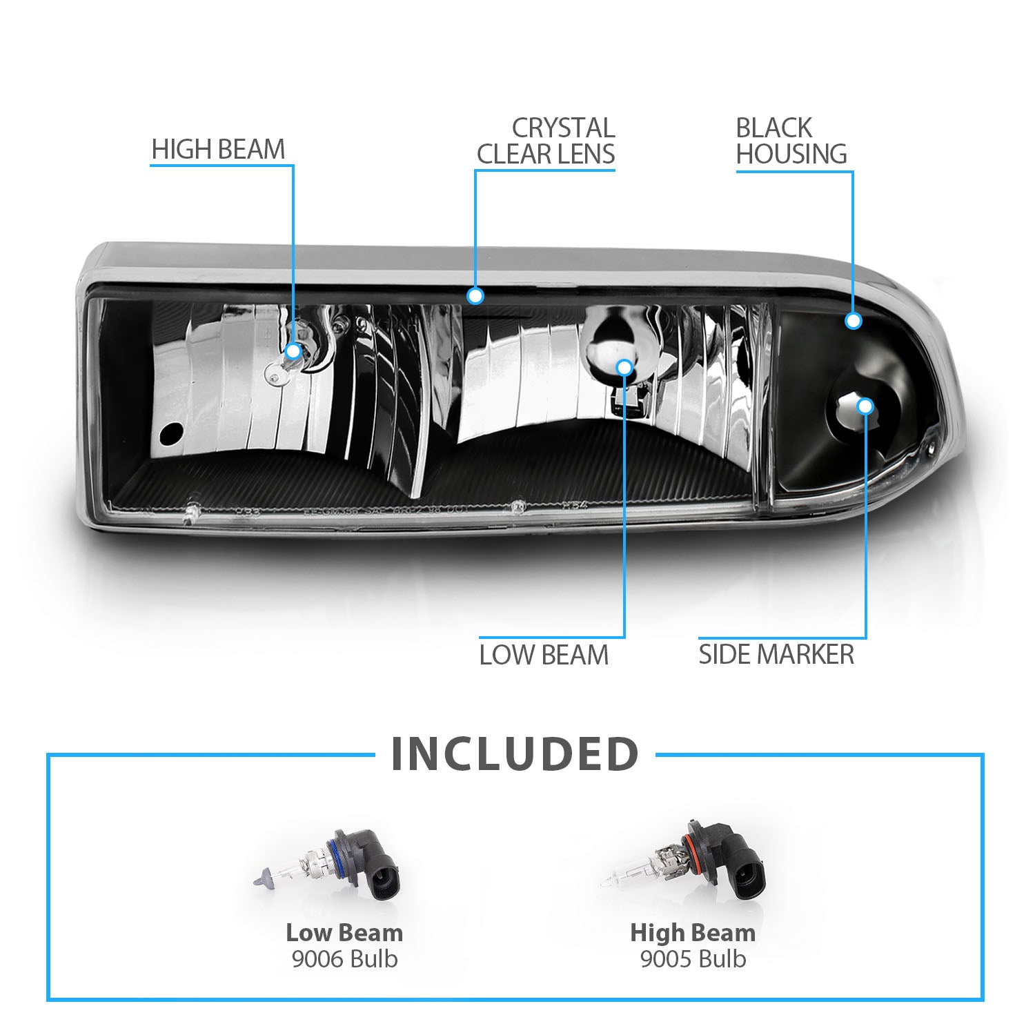 CHEVY S10/BLAZER 98-04 CRYSTAL HEADLIGHTS BLACK