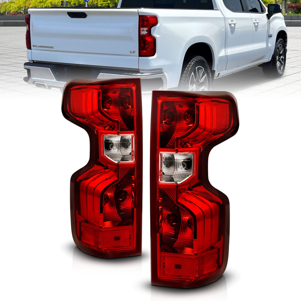 CHEVY SILVERADO 19-20 TAIL LIGHTS RED/CLEAR LENS, CHROME HOUSING (OE STYLE)