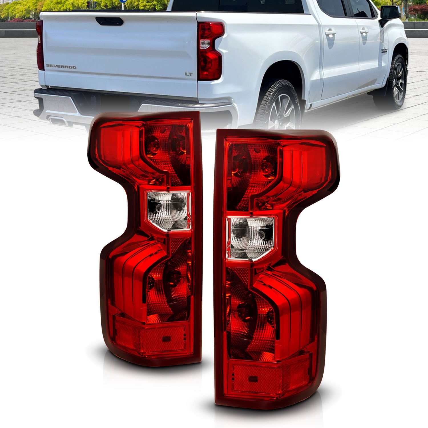 CHEVY SILVERADO 19-20 TAIL LIGHTS RED/CLEAR LENS, CHROME HOUSING (OE STYLE)