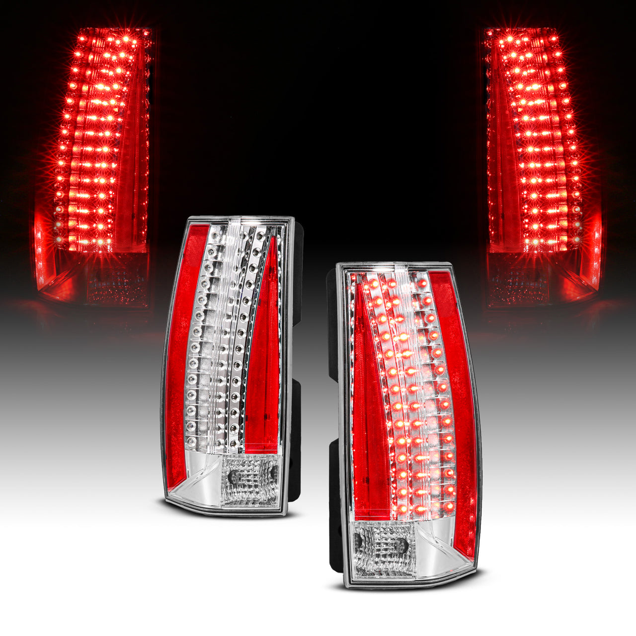 CADILLAC ESCALADE 07-14/HYBRID 09-13 LED TAIL LIGHTS ALL CHROME