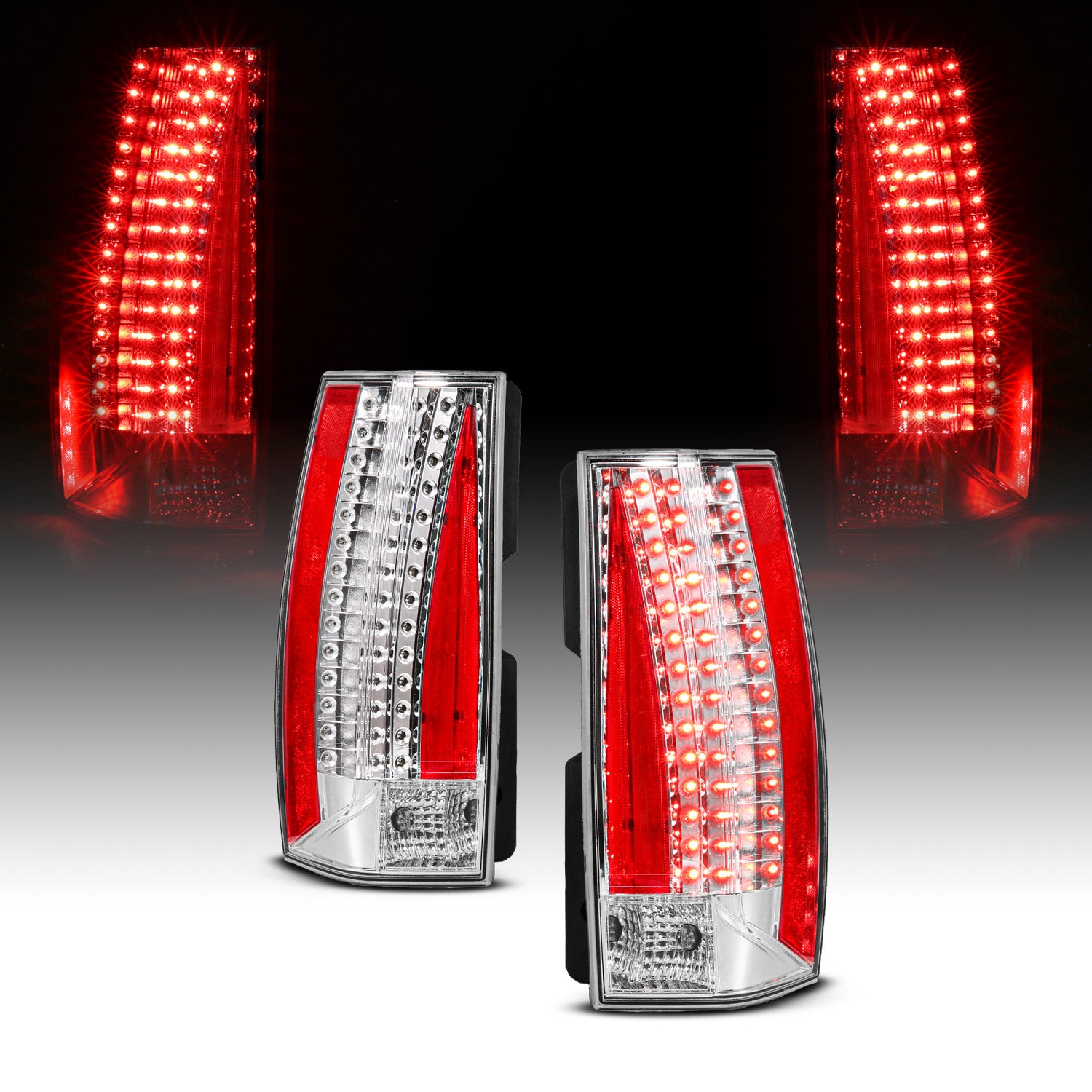 CADILLAC ESCALADE 07-14/HYBRID 09-13 LED TAIL LIGHTS ALL CHROME