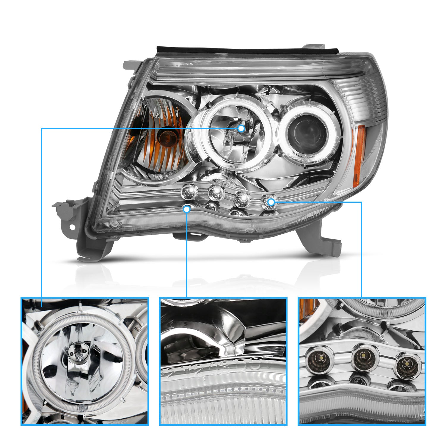 TOYOTA TACOMA 05-11 PROJECTOR HEADLIGHTS  W/O CCFL BAR  CHROME AMBER (RX HALO)