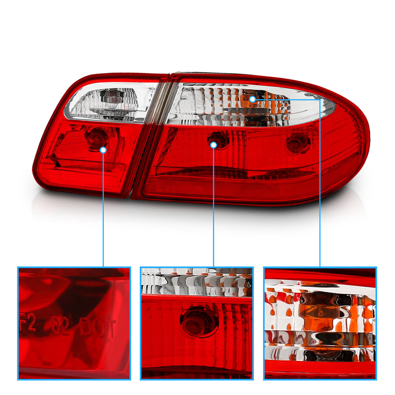 MBZ E CLASS W210 00-02 TAIL LIGHTS G2  RED/CLEAR (W/O LED)