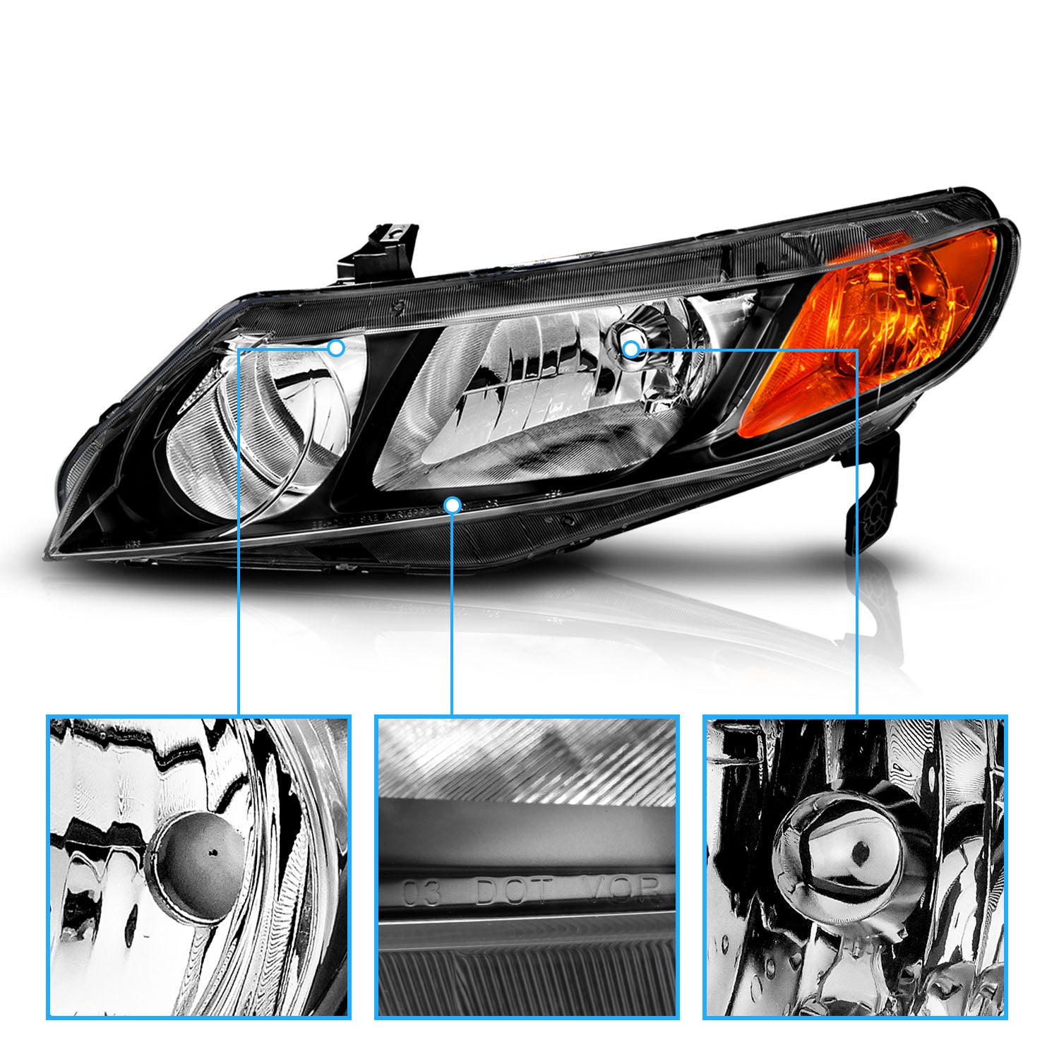HONDA CIVIC 06-11 HEADLIGHTS 4DR BLACK AMBER (OE REPLACEMENT)