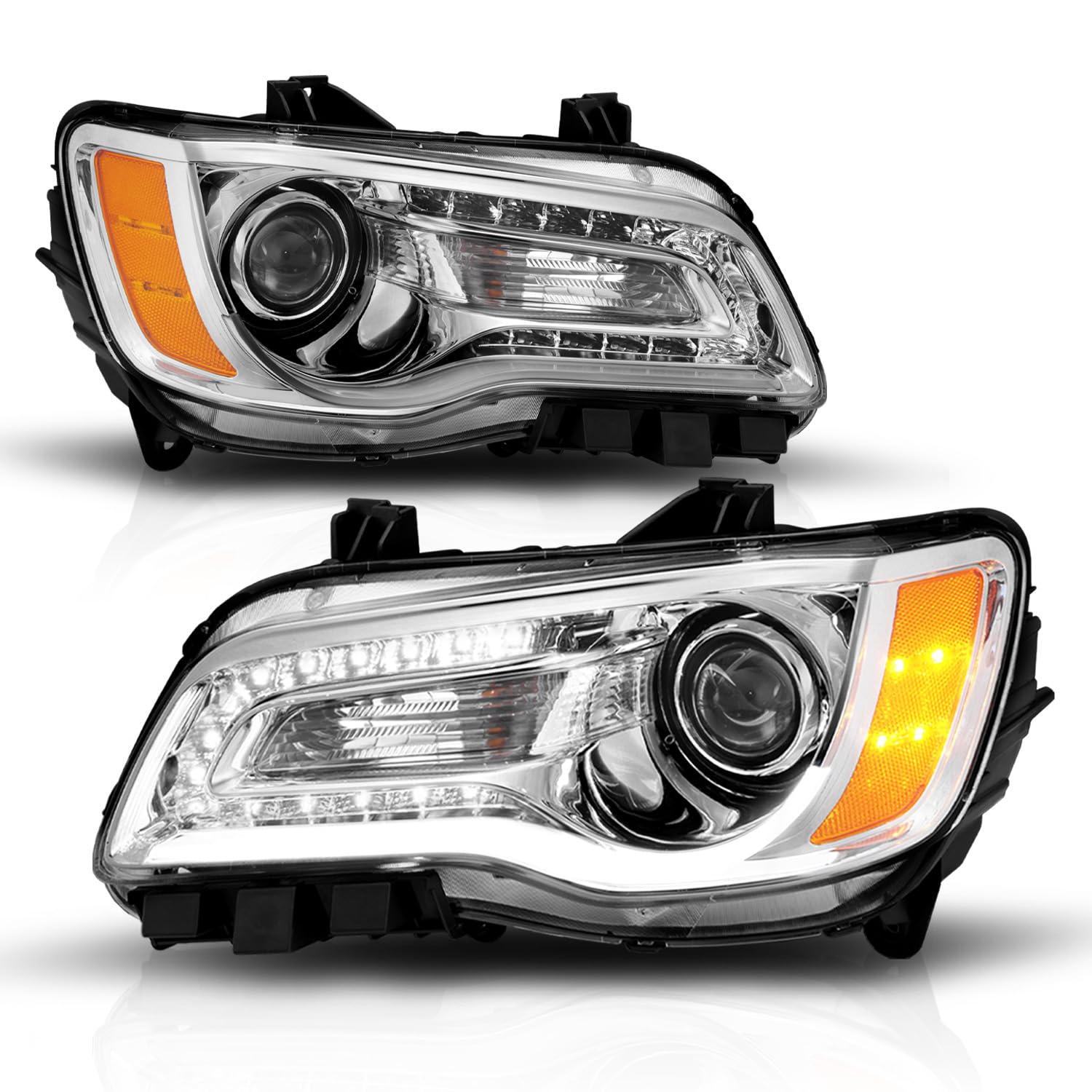 CHRYSLER 300 11-UP PROJECTOR LIGHT BAR STYLE HEADLIGHTS CHROME CLEAR AMBER