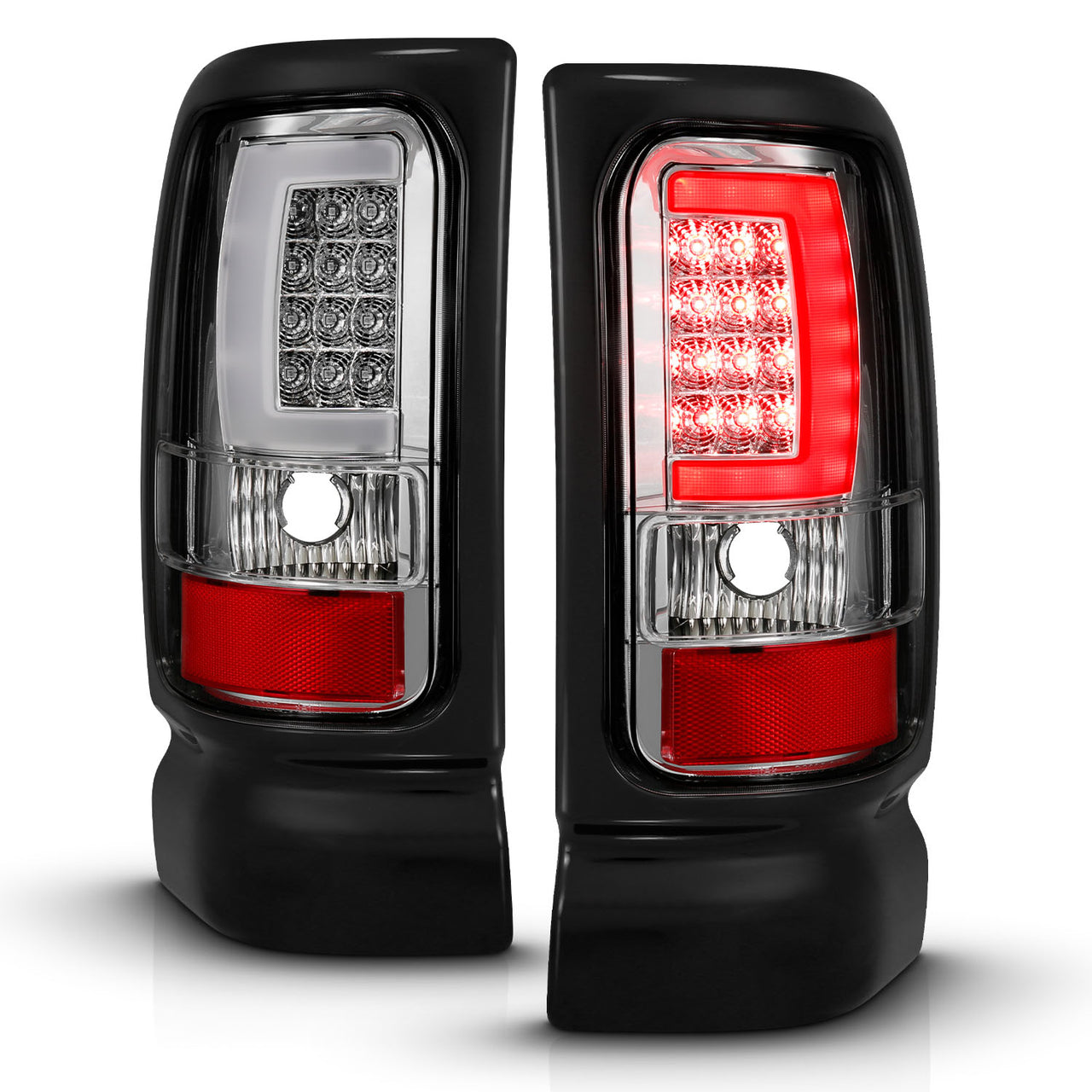 DODGE RAM 94-01  LED TAIL LIGHTS CHROME HOUSING CLEAR LENS W/ C LIGHT BAR