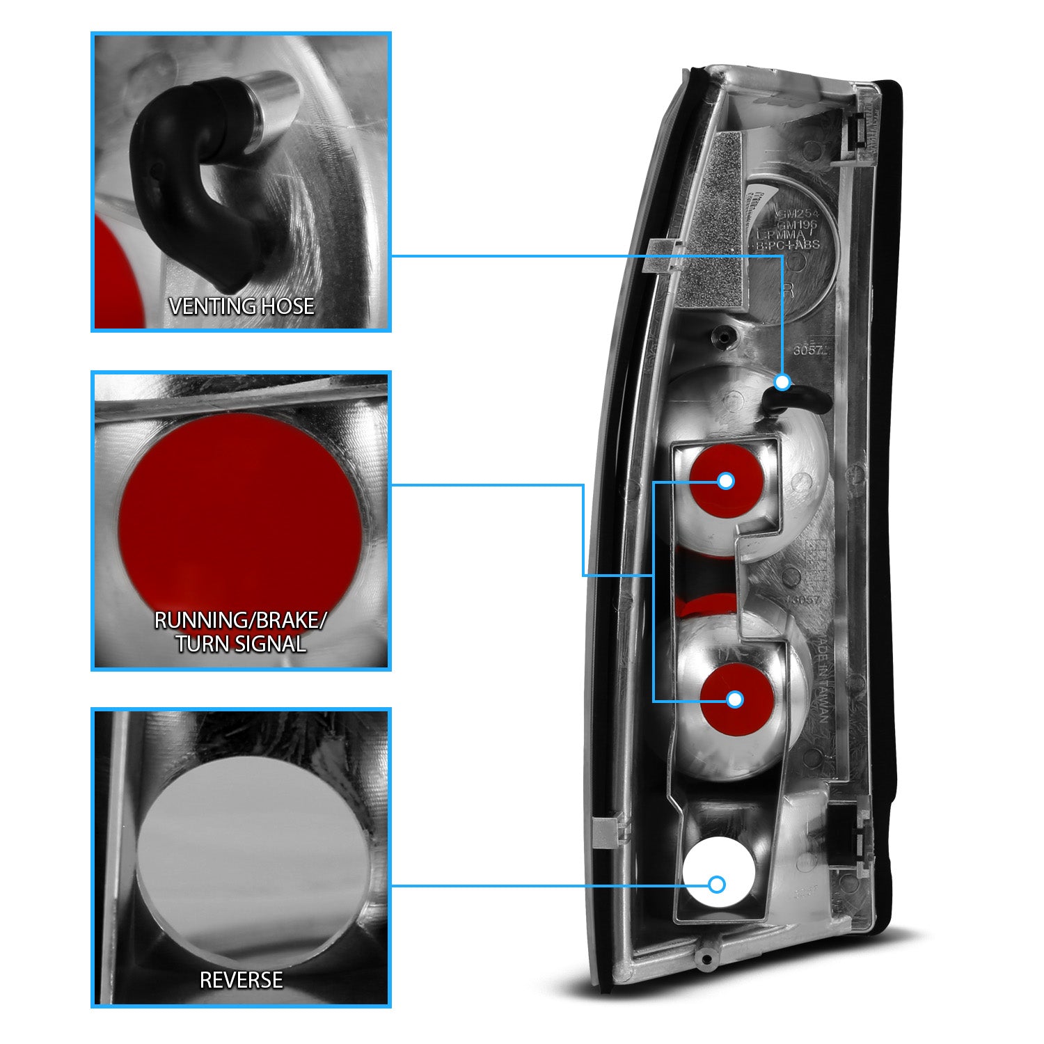 Chevy/GMC C/K 1500/2500/3500 88-99, SUBURBAN/YUKON 92-00, TAHOE 94-00, BLAZER 92-94, CADILLAC ESCALADE 99-00 TAIL LIGHTS 3D SMOKE
