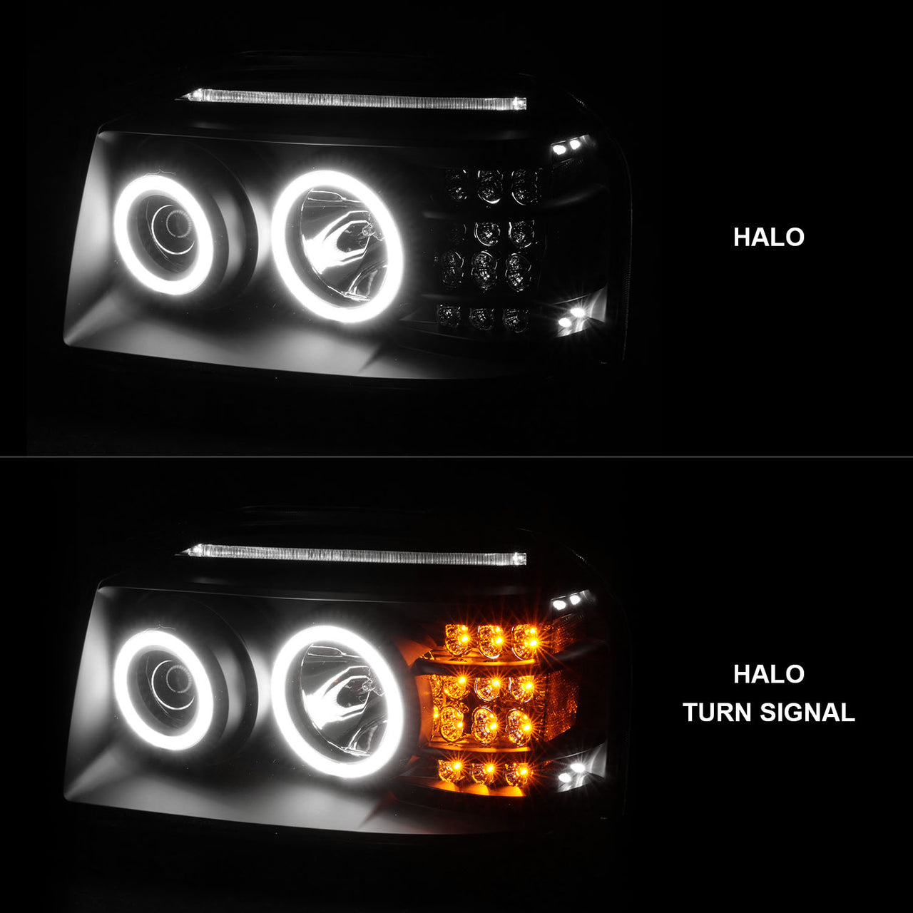 NISSAN FRONTIER 01-04 PROJECTOR HEADLIGHTS W/ LED BAR BLACK CLEAR AMBER (RX HALO)