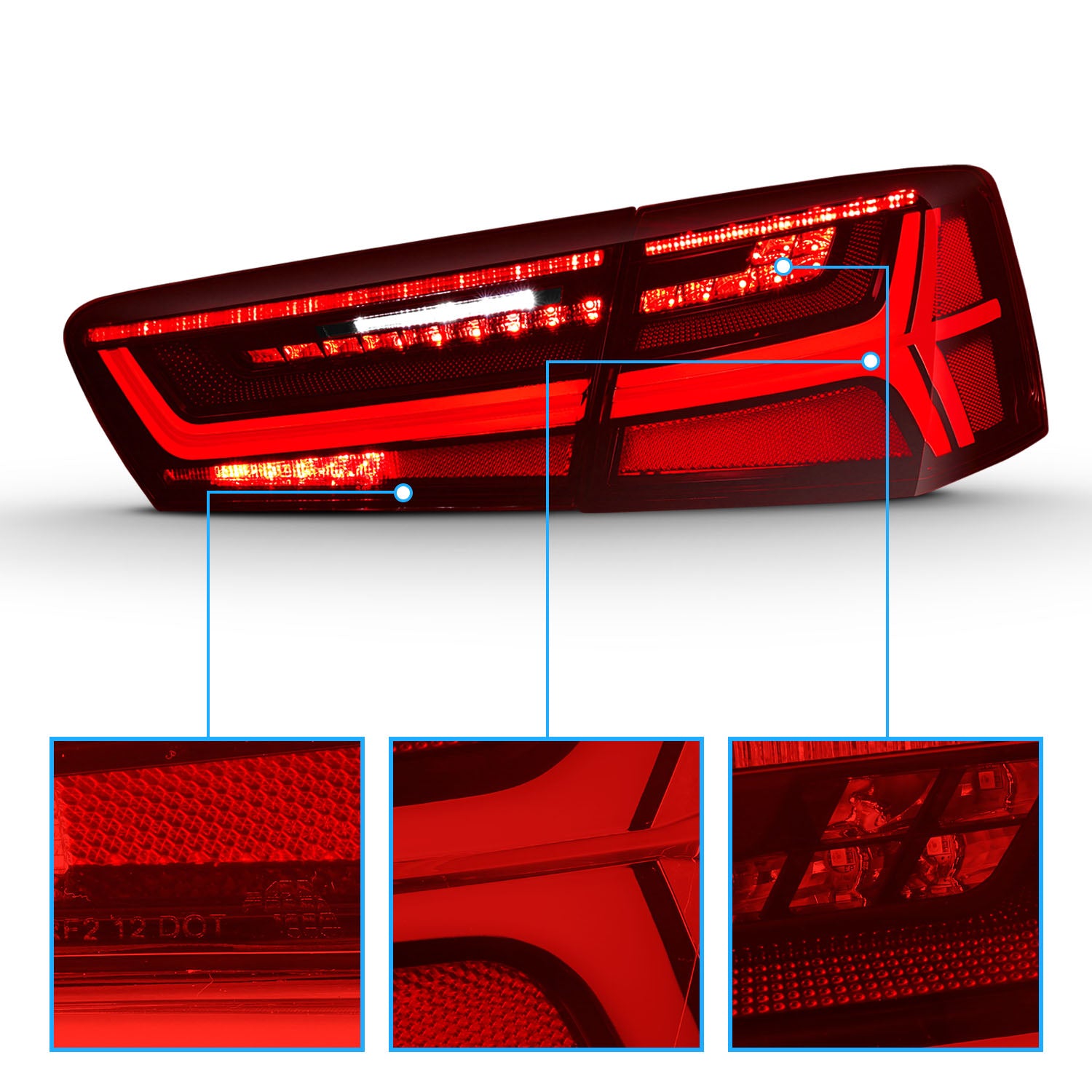 AUDI A6/S6 12-15  LED TAIL LIGHTS BLACK HOUSING RED/CLEAR LENS 4 PCS (SEQUENTIAL SIGNAL)