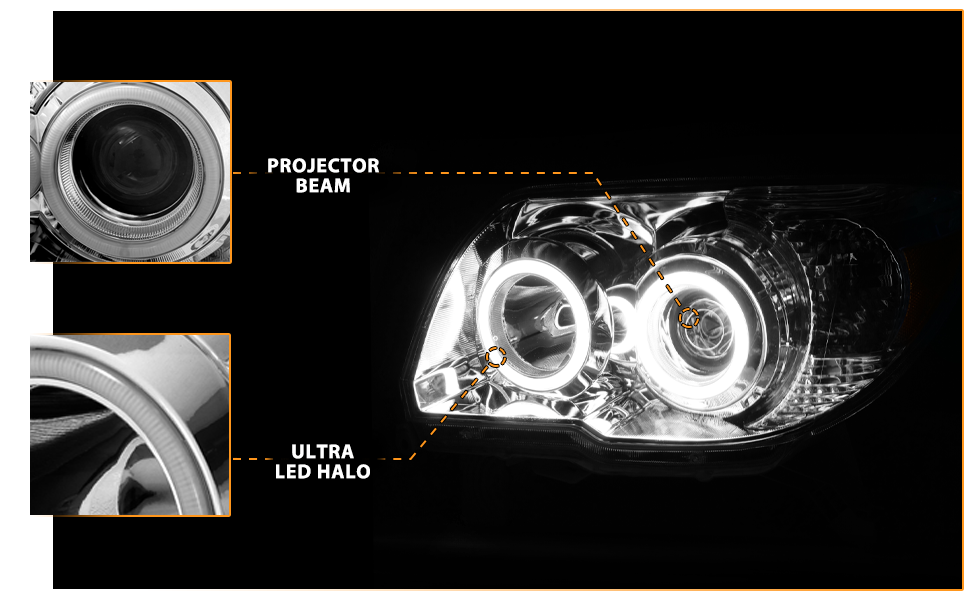 TOYOTA 4 RUNNER 06-09 PROJECTOR HEADLIGHTS CHROME CLEAR (RX HALO) AMBER