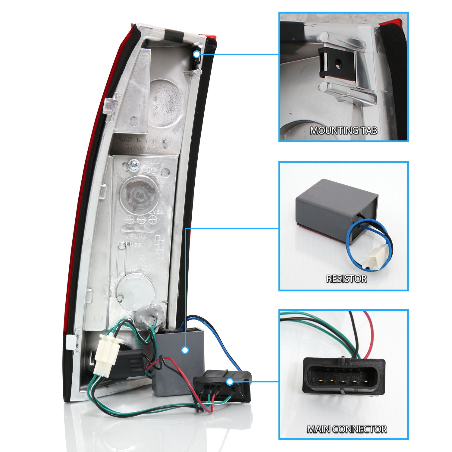 CHEVY /GMC C/K 1500/2500/3500 88-99, SUBURBAN/YUKON 92-00, TAHOE 94-00, BLAZER 92-94, CADILLAC ESCALADE 99-00 LED TAIL LIGHTS CHROME HOUSING RED/CLEAR LENS