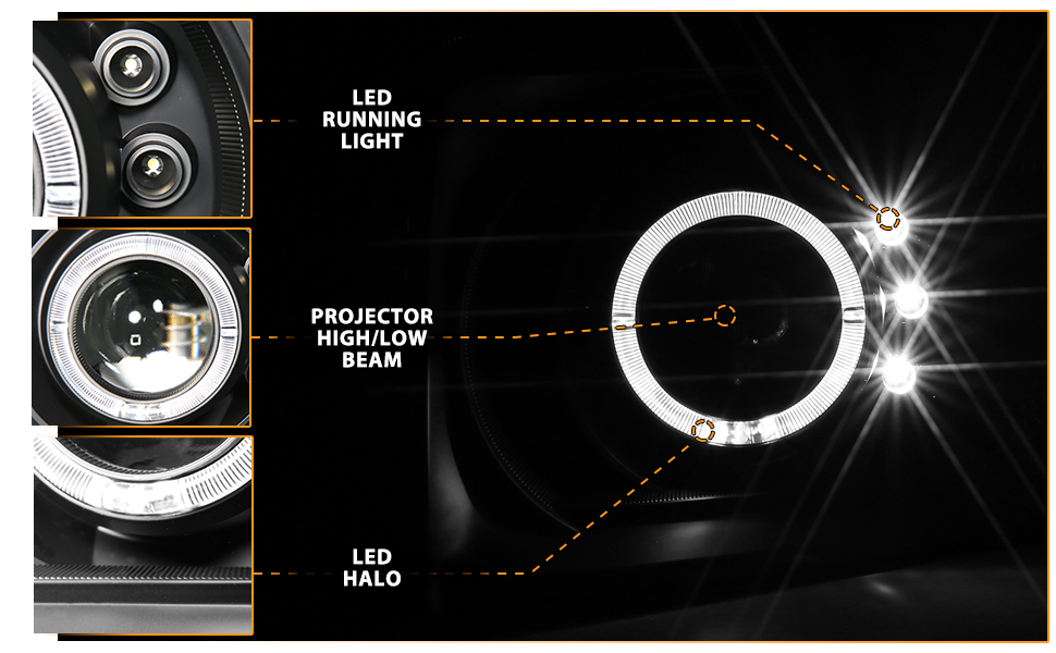 HONDA ELEMENT 03-06 PROJECTOR HEADLIGHTS HALO BLACK CLEAR