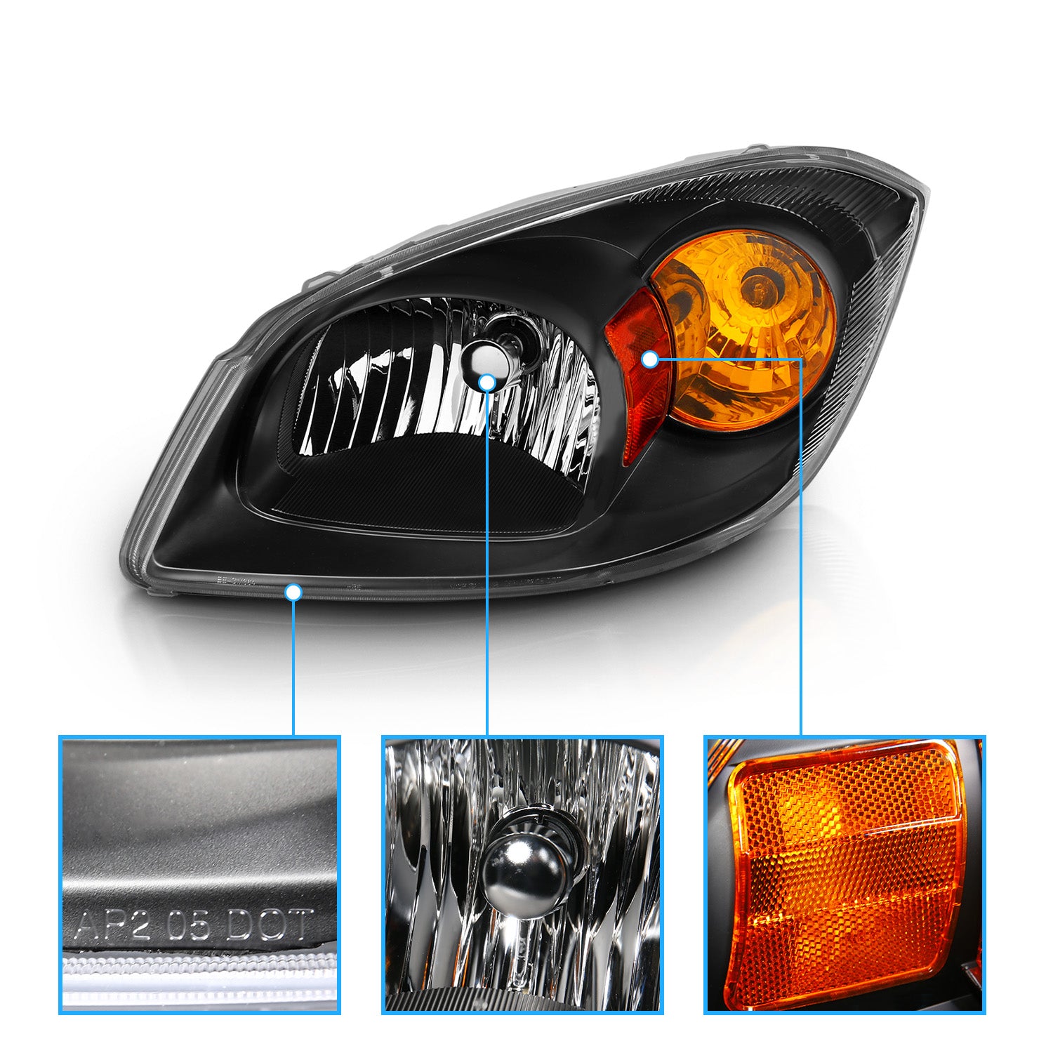 CHEVY COBALT 05-10 HEADLIGHTS 2/4DR BLACK (BASE, LS, LT, LTZ MODEL)
