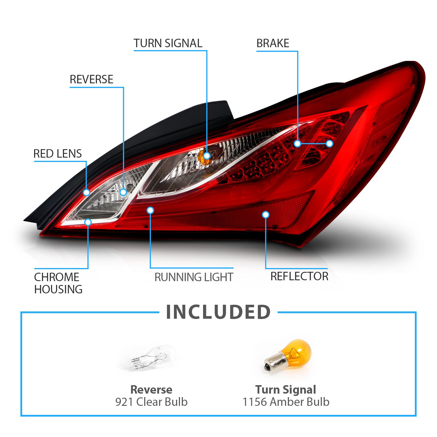 HYUNDAI GENESIS 10-13  2DR LED TAIL LIGHTS  RED/CLEAR
