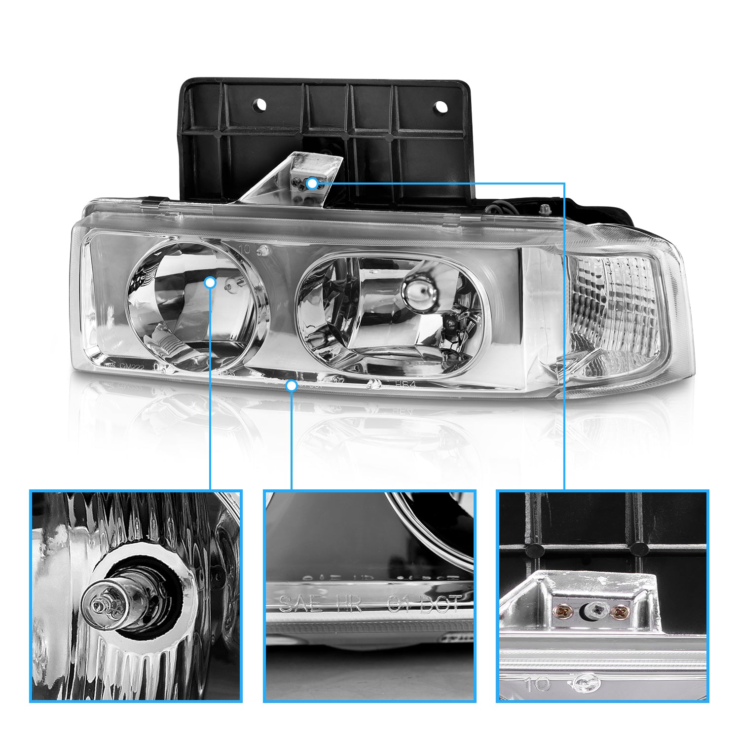 CHEVY ASTRO 95-03  HEADLIGHTS CHROME (1PCS W/ CORNER LIGHTS)